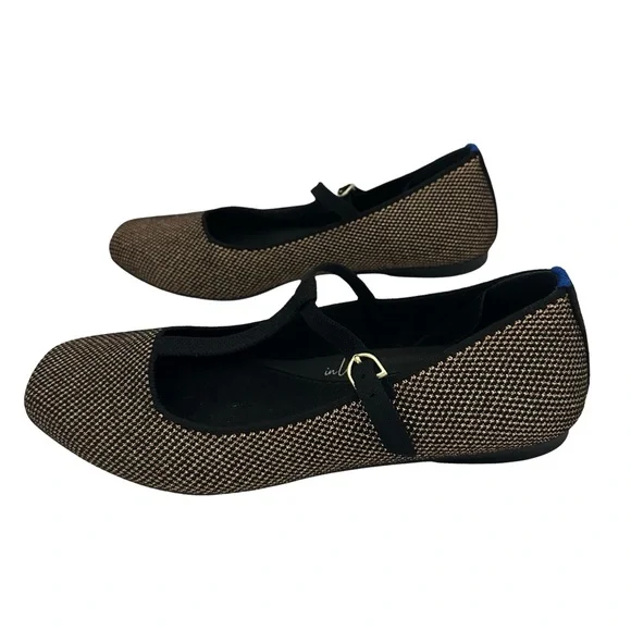 Rothy's T-Strap Mary Jane Flats Bronze Black Metallic Knit Women's Size 9 - Picture 5 of 10